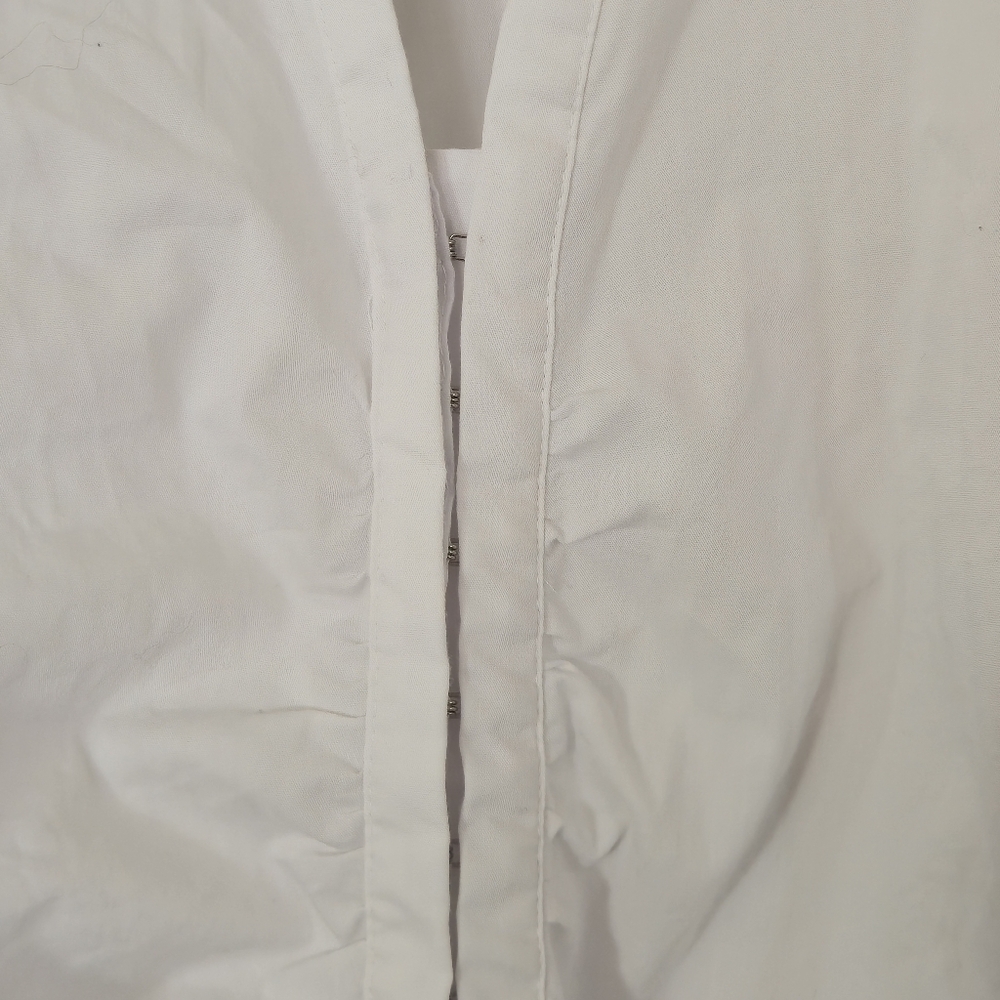 Ricki's Sz 18 White Mandarin Collar Ruched V-Neck Puff Sleeve Blouse Minimalist - Picture 9 of 16